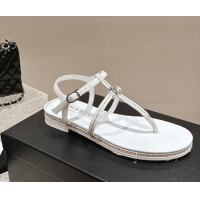 Luxurious Chanel Suede Flat Sandals with Crystals White 325002