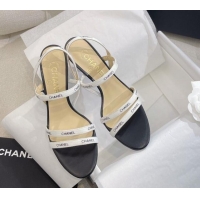 Unique Style Chanel Logo Fabric Strap Heel Sandals 8cm White 325007