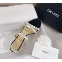 Unique Style Chanel Logo Fabric Strap Heel Sandals 8cm White 325007