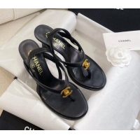 Big Discount Chanel Thong Heel Sandals 6cm with CC Studs Black 325009