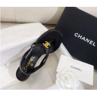 Big Discount Chanel Thong Heel Sandals 6cm with CC Studs Black 325009