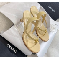 Luxury Discount Chanel Thong Heel Sandals 6cm with CC Studs Beige 325010