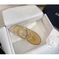 Luxury Discount Chanel Thong Heel Sandals 6cm with CC Studs Beige 325010