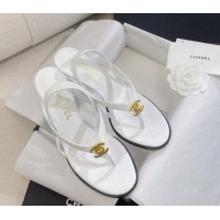 Luxury Chanel Thong Heel Sandals 6cm with CC Studs White 325011