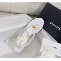 Luxury Chanel Thong Heel Sandals 6cm with CC Studs White 325011