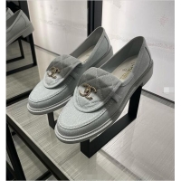 ​Shop New Chanel Denim Loafers With CC Foldover G45478 Light Blue