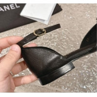 Stylish Chanel Camellia Lambskin Mary Janes Open Shoes Black 325012