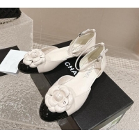 Perfect Chanel Camellia Lambskin Mary Janes Open Shoes White 325014