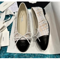 Best Grade Chanel Classic Tweed Ballet Flat Beige/Black 325020