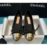 Luxurious Chanel Classic Grosgrain Ballet Flat Black/Gold-Tone 325021