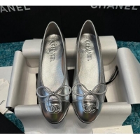 Good Product Chanel Classic Metallic Calfskin Ballet Flat Silver 325026