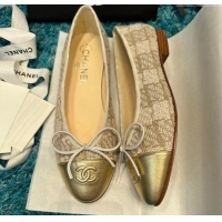 Top Design Chanel Classic Tweed Ballet Flat Gold-Tone 325046