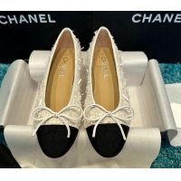 Shop Duplicate Chanel Classic Tweed Ballet Flat White/Black 325047