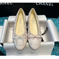 Charming Chanel Classic Tweed Ballet Flat White/Other 325049