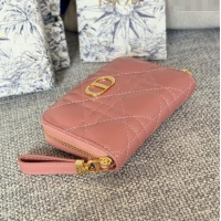 Famous Brand Dior Caro Compact Zipped Wallet in Cannage Calfskin CD0215 Pink 2024