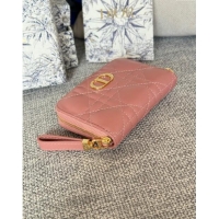 Famous Brand Dior Caro Compact Zipped Wallet in Cannage Calfskin CD0215 Pink 2024