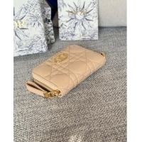 Good Taste Dior Caro Compact Zipped Wallet in Cannage Calfskin CD0215 Beige 2024