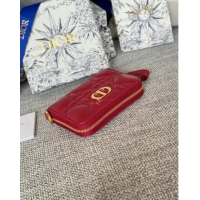 Top Grade Dior Caro Compact Zipped Wallet in Cannage Calfskin CD0215 Deep Red 2024