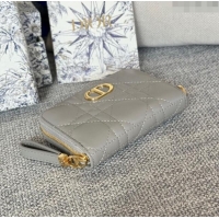 Unique Style Dior Caro Compact Zipped Wallet in Cannage Calfskin CD0215 Grey 2024