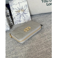 Unique Style Dior Caro Compact Zipped Wallet in Cannage Calfskin CD0215 Grey 2024