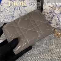 Good Taste Dior Small Lady Dior Voyageur Coin Purse in Patent Calfskin CD0220 Grey 2024