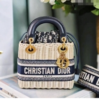 Well Crafted Dior Mini Lady Dior Bag in Weaving Wicker and Leather 9989 Navy Blue 2024