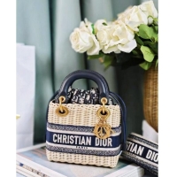 Well Crafted Dior Mini Lady Dior Bag in Weaving Wicker and Leather 9989 Navy Blue 2024