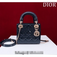 Promotional Dior Mini Lady Dior Bag in Patent Cannage Leather M0505 Dark Blue 2024