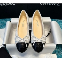 Pretty Style Chanel Classic Quilted Leather Ballet Flat White/Black 325035