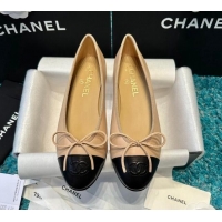 Sumptuous Chanel Classic Calfskin Leather Ballet Flat Beige/Black 325029