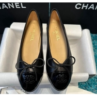 Low Price Chanel Classic Calfskin Leather Ballet Flat All Black Upper 325038