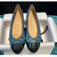 Top Grade Chanel Classic Calfskin Leather Ballet Flat Blue/Green 325039