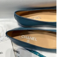 Top Grade Chanel Classic Calfskin Leather Ballet Flat Blue/Green 325039