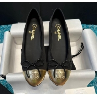 Durable Chanel Classic Grosgrain Ballet Flat Black/Gold 325054