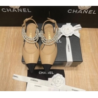 Low Price Chanel Lambskin Flat Pearl Slingbacks G37532 Beige 325059