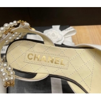 Luxury Discount Chanel Lambskin Flat Pearl Slingbacks G37532 White 325064