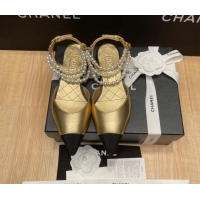 Lower Price Chanel Lambskin Flat Pearl Slingbacks G37532 Gold 325066