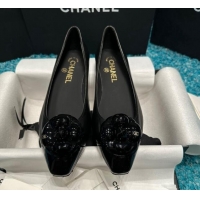 Sophisticated Chanel Calfskin Leather Camellia Bloom Ballet Flat Black 325068