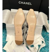 Duplicate Chanel Tweed Camellia Bloom Ballet Flat Black/White 325072