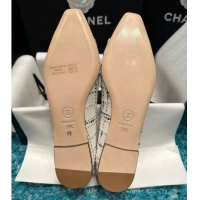 Best Price Chanel Tweed Camellia Bloom Ballet Flat White/Black 325073