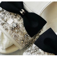 Good Looking Chanel Strass Mules Sandals with Bow White 041704