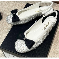 Crafted Chanel Strass Slingbacks with Bow G45689 White 041703