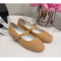 Shop Duplicate Chanel Cotton & Silk Mary Janes G45503 Light Brown 041706