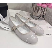 Grade Quality Chanel Cotton & Silk Mary Janes G45503 Light Grey 041708