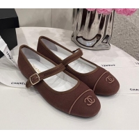 Popular Style Chanel Cotton & Silk Mary Janes G45503 Brown 041709