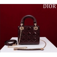 Low Price Dior Mini Lady Dior Bag in Patent Cannage Leather M0505 Burgundy 2024