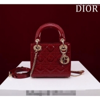 Best Product Dior Mini Lady Dior Bag in Patent Cannage Leather M0505 Red 2024