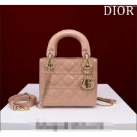 Luxurious Dior Mini Lady Dior Bag in Patent Cannage Leather M0505 Apricot 2024