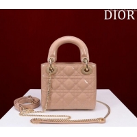 Luxurious Dior Mini Lady Dior Bag in Patent Cannage Leather M0505 Apricot 2024