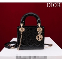 Shop Grade Dior Mini Lady Dior Bag in Patent Cannage Leather M0505 Black 2024